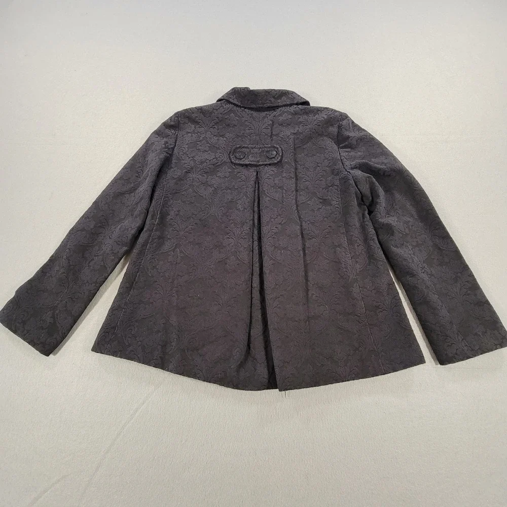 J.Jill Jacquard Button Front Jacket Damask Textured Lined Womens‎ 6 Black Floral